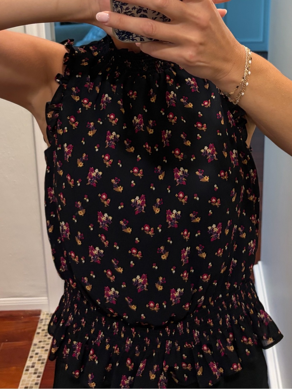 J. Crew Black Floral Smocked Halter shirt